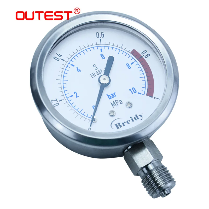 OUTEST Stainless Steel Shockproof Water/Oil/Air /Hydraulic Pressure 0-60mpa Anti-vibration Pressure Gauge Dial Diameter 100mm