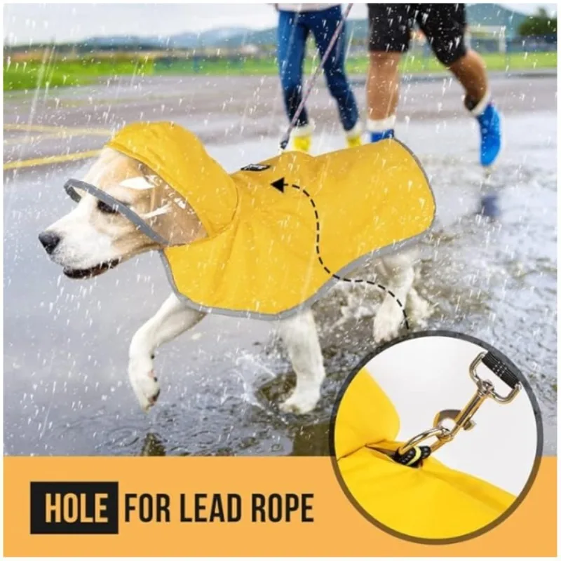 Waterproof Dog Raincoat with Adjustable Hood Transparent Design Reflective Storage Pouch Double Layer Pet Poncho  Pet Clothes