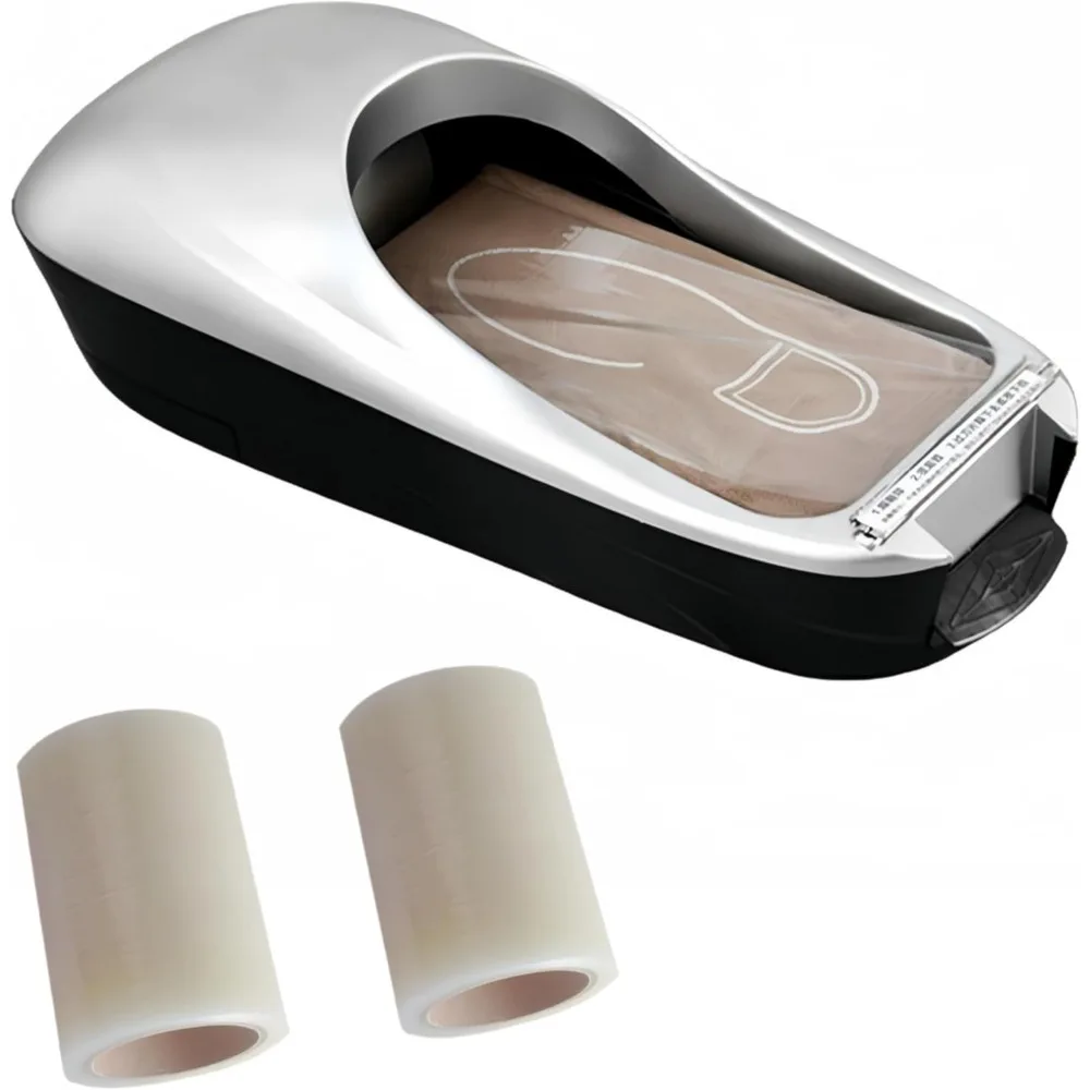 

Automatic Shoe Cover Dispenser Machine with 1 Roll Overshoe Film Silver Kit for Home, Lab, Office, Hotel, Exhibition