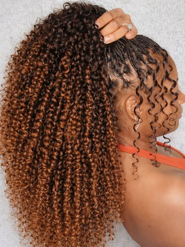 T1B/30 Brown Crochet Human Hair Kinky Curly Knotless Pre-Separated Feather Crochet Extensions Miracle Knots Deep Curly Braids