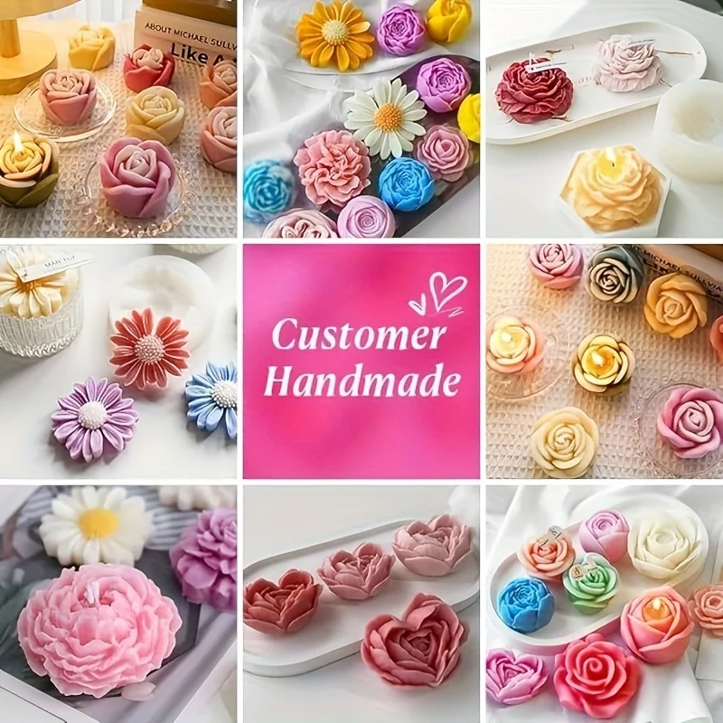 6Set of floral-shaped candle molds：Peony、Daisy、Tulips and roses,,Can be used to make scented candles，Bouquet，Birthday gifts, etc