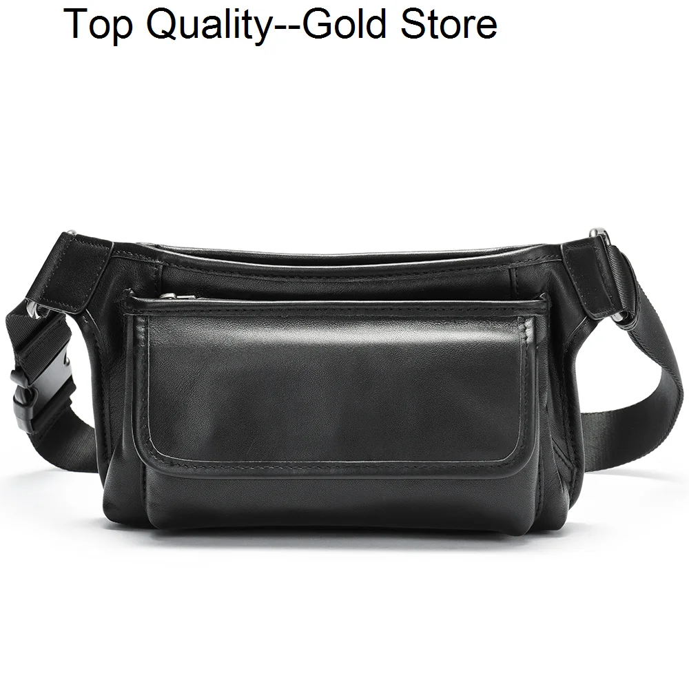 Men's Chest Bag Cowhide Waist Pack Zipper Shoulder Bags Belt Male Cross Body Side Sling Travel Business Casual