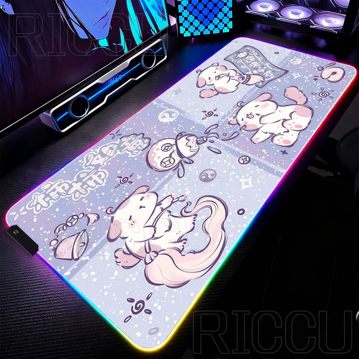 

RGB Kawaii Cute Animals Mouse Pad Gaming HD Large Custom Mousepad XXL Office Non-Slip Rubber Carpet PC Accessories LED Desk Mat