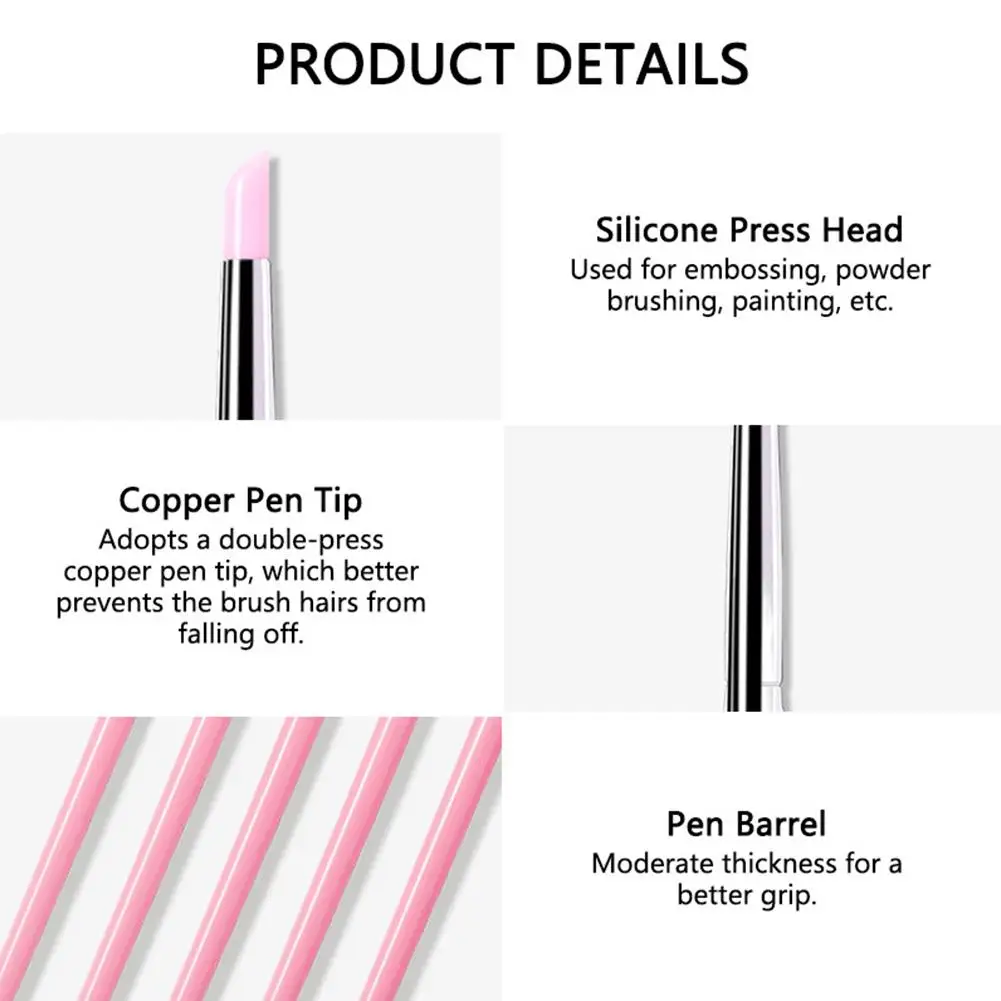 مجموعة أقلام سيليكون لفن الأظافر مكونة من 5 قطع، أدوات تنقيط وضغط مزدوجة الأطراف لتمديد جل نحت مسحوق الأكريليك #5