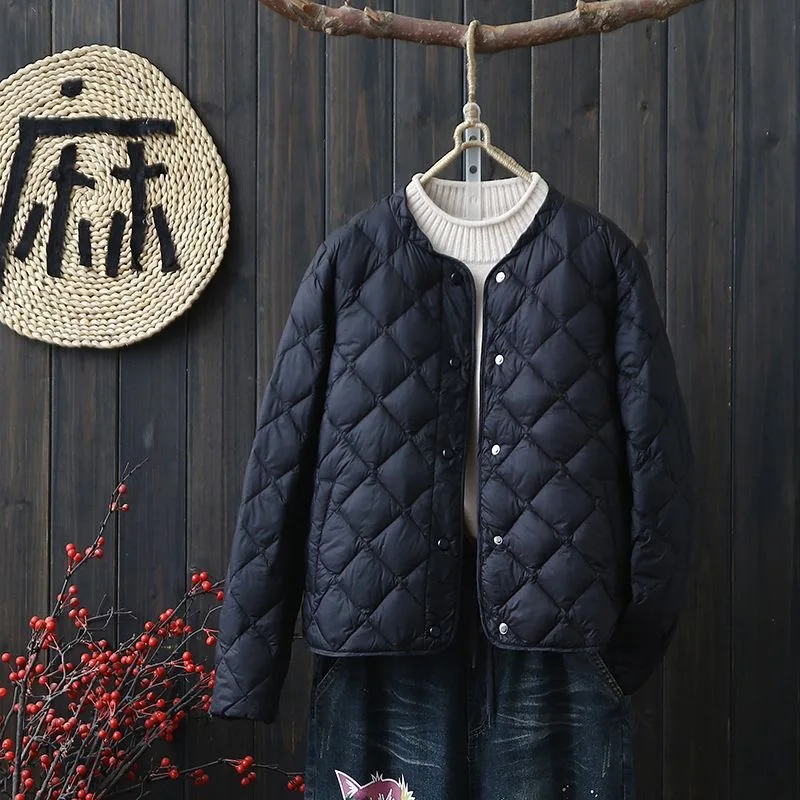 

Хлопковая куртка в стиле ретро с ромбовидным узором, женская осенне-зимняя легкая теплая повседневная универсальная верхняя одежда