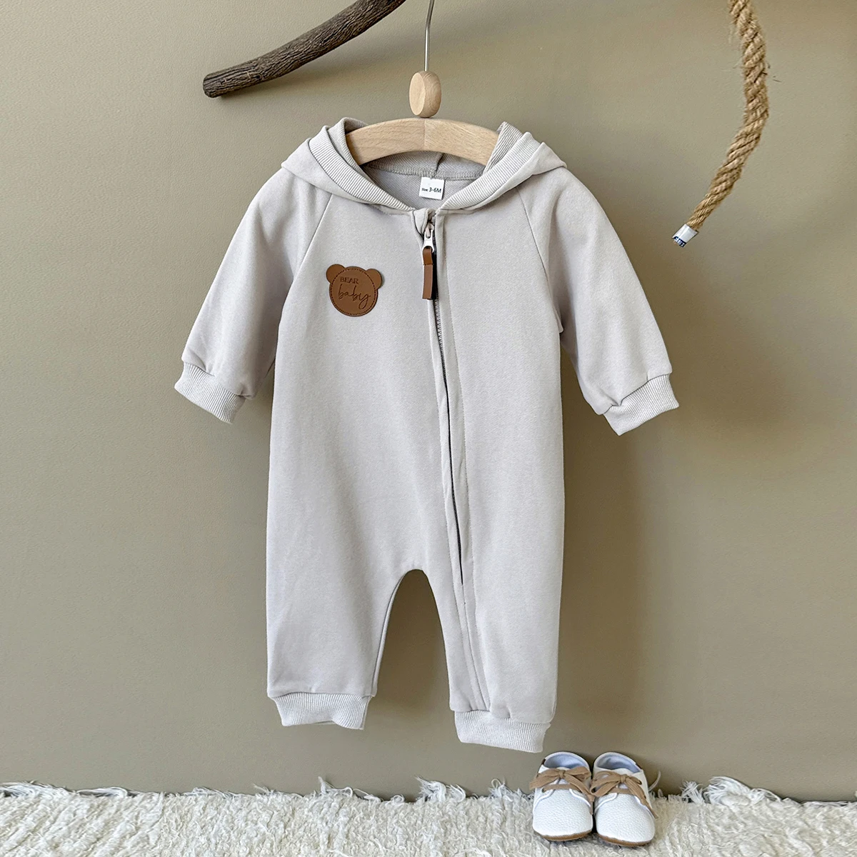Korean Style Autumn Baby Boy Girl Clothes Hooded Cute Solid Color Zipper Jumpsuit Fashion Casual Comfortable Breathable Bodysuit