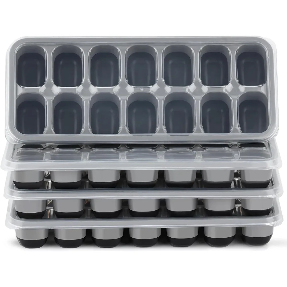 

Ice Cube Tray 4 Pack, Easy-Release & Flexible 56 pcs Silicone Ice Cube Trays with Spill-Resistant Removable Lid, Stackable Ice