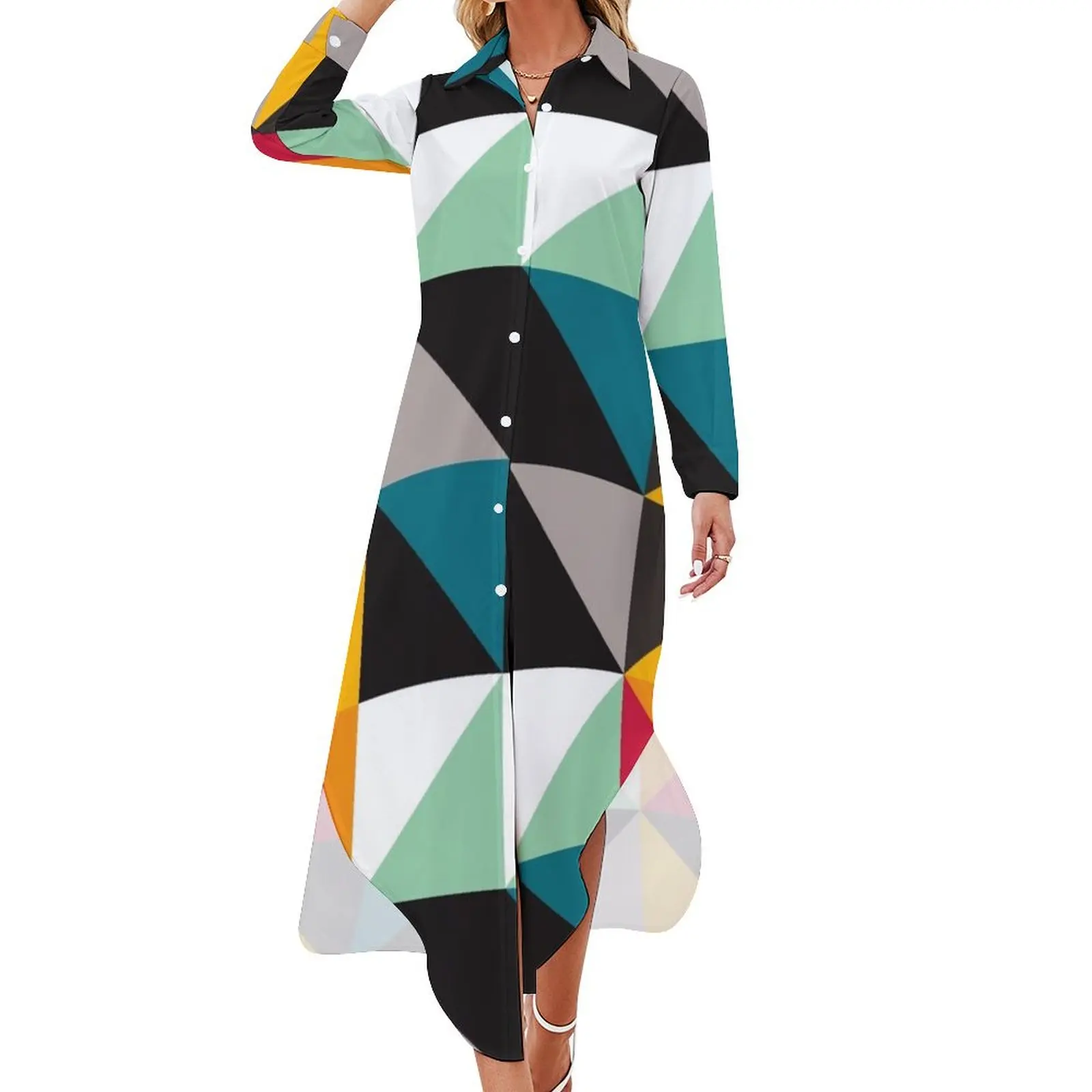 

Geometric Pattern 30 (triangles) Long Sleeved Shirt Dress dresses for women Women's dresses prom dresses long for women