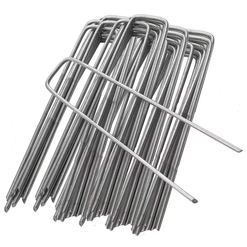 100Pcs Steel U-shaped Ground Stake Anti-Rust Multipurpose Ground Nail Heavy-duty Durable U-type Garden Turf Staples