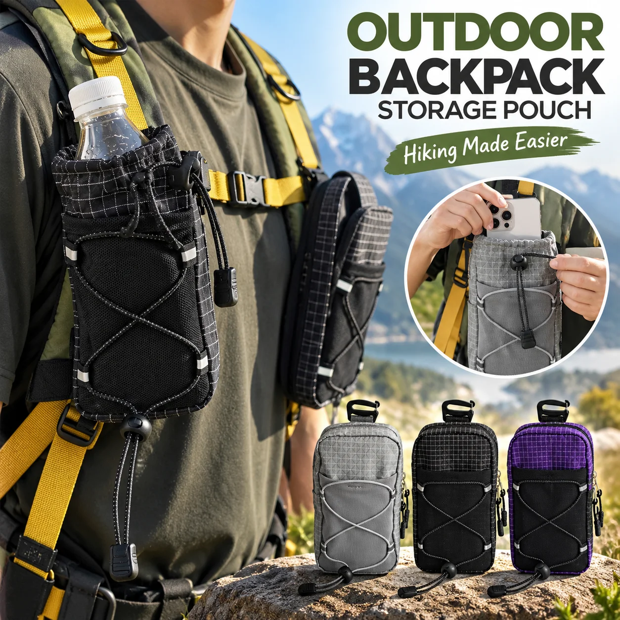 Camping Backpack Arm Bag Hiking Storage Bag for Water Bottle Phone Pouch Adjustable Expand Backpack Mountaineering Storage
