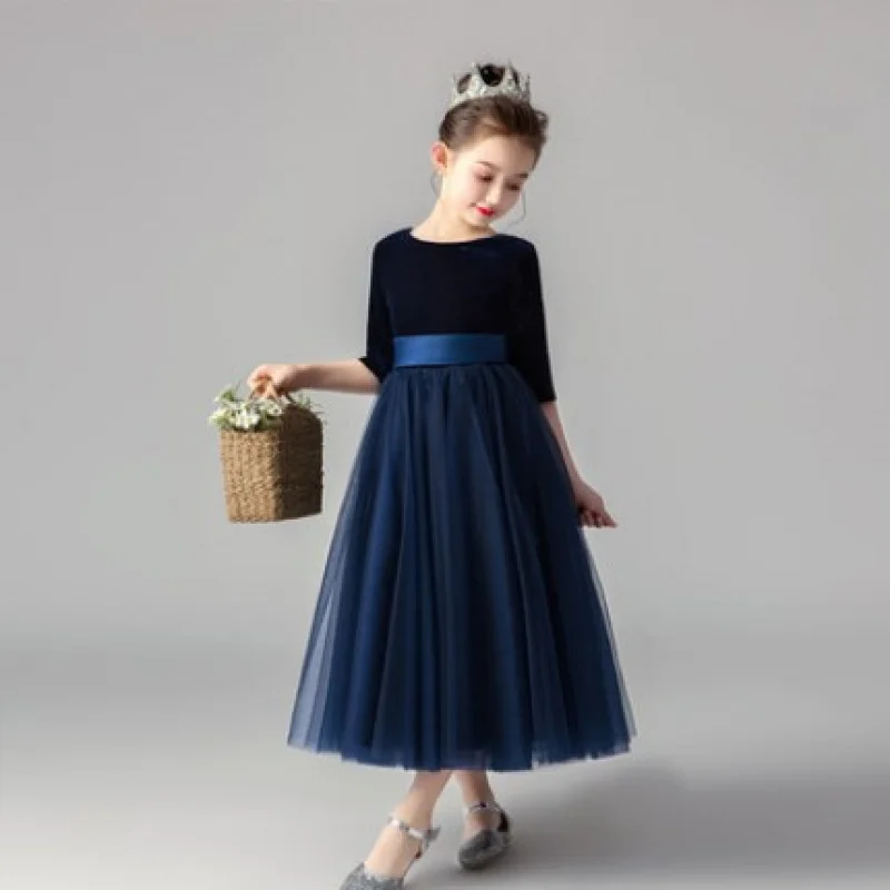 Children's Formal Dress for Piano Performance Noble Velvet Evening Dress Little Girl Princess Dress Factory Direct Sale