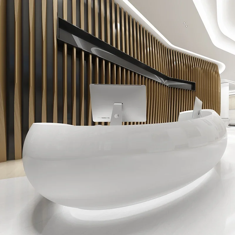 

Custom Modern Front Counter Hotel Salon Spa White Reception Desk Beauty Salon for Sale