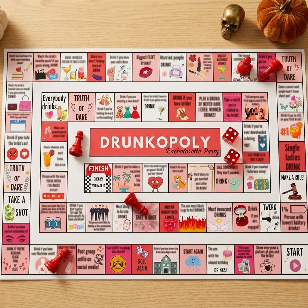 Party Board Game Set, 1 Game Sheet with 2 Dice & 5 Pawns, Fun Interactive Game for Family & Friends Gatherings