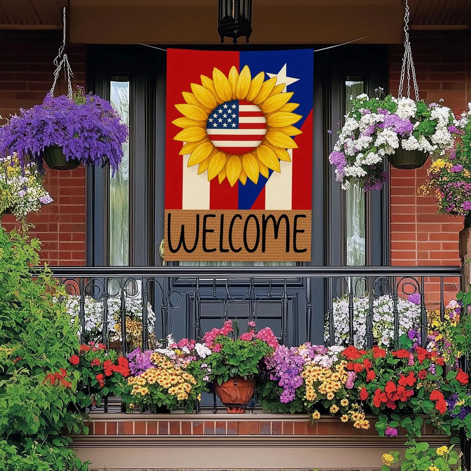 Spring Summer House Flag 28 x 40 Inch Double Sided Garden Flag American Flag Sunflower and Welcome for Summer Porch Yard Pat hhz