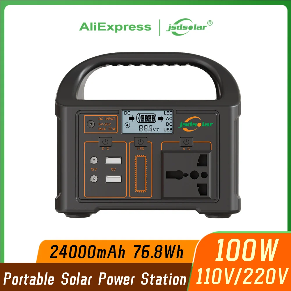 New jsdsolar Portable Solar Power Station Power Generator 100W 110V220V LED Light Emergency Solar Power Bank for Outdoor Camping