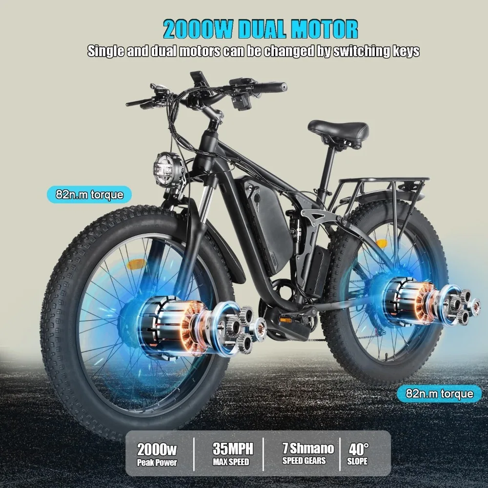 Electric Bike for Adults 2000W Dual Motor E Bike, 48V 22.4Ah Battery 35MPH