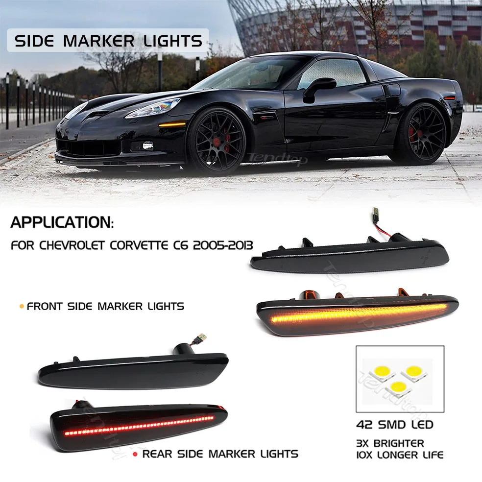 Para 2005 2006 2007 2008 2009 2010 2011 2012 2013 Chevy Corvette C6 LED Lâmpada de luz marcadora lateral dianteira + traseira luz vermelha âmbar