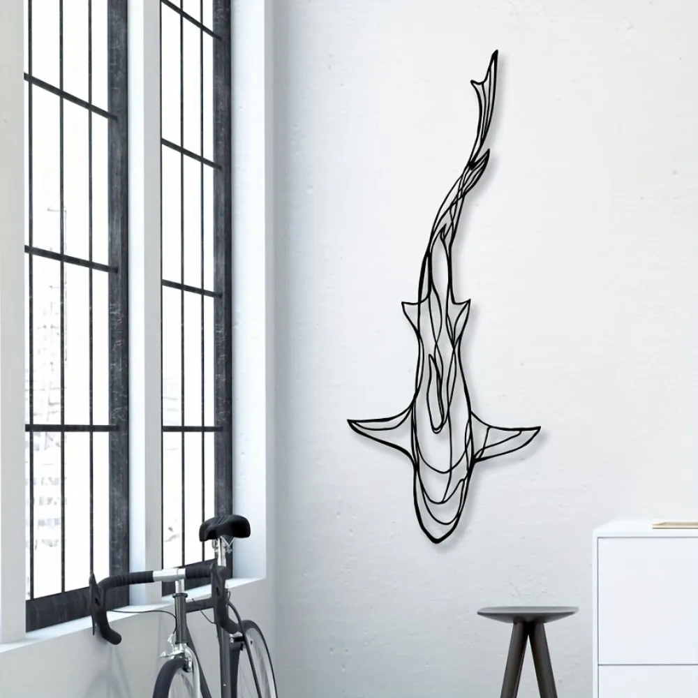 Moderne Hai-Wandkunst aus Eisenmetall, minimalistische Linien, Ozean, nautisch, Küste, Strandhaus, Männerhöhle, Deko