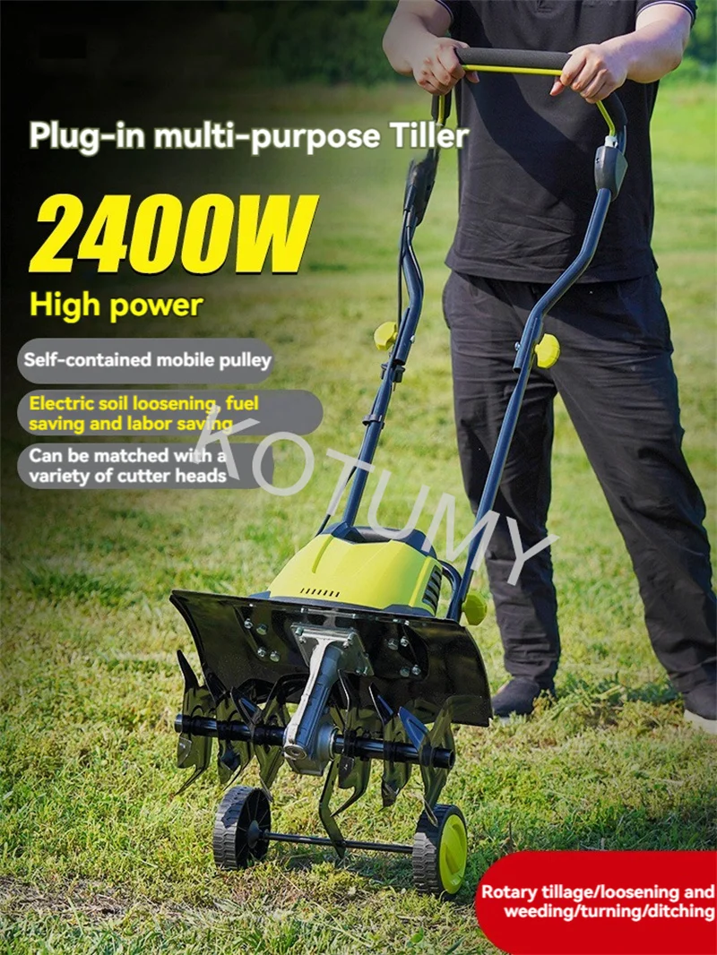 2400W Small Agricultural Plowing Machine Household Plowing Digging Orchard Electric Scarifier Micro-Tiller Tiller 220V
