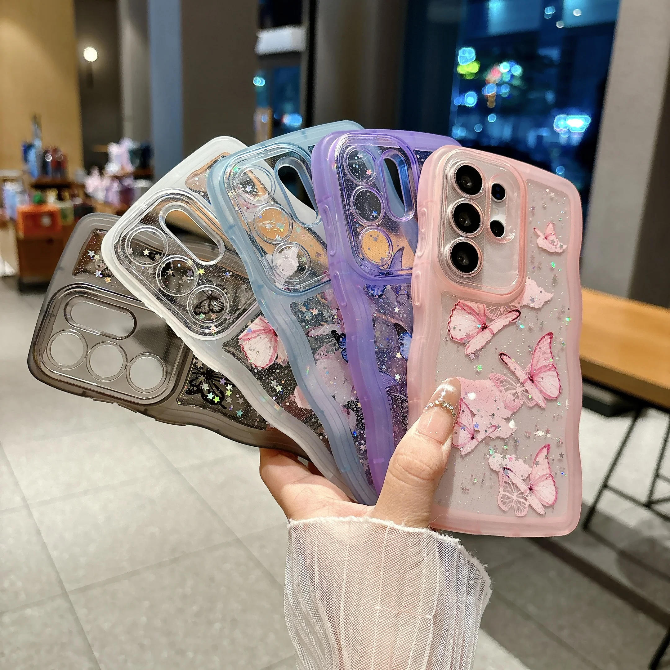 Glitter Sequins Wavy Butterfly Case For Samsung S26 S25 S24 