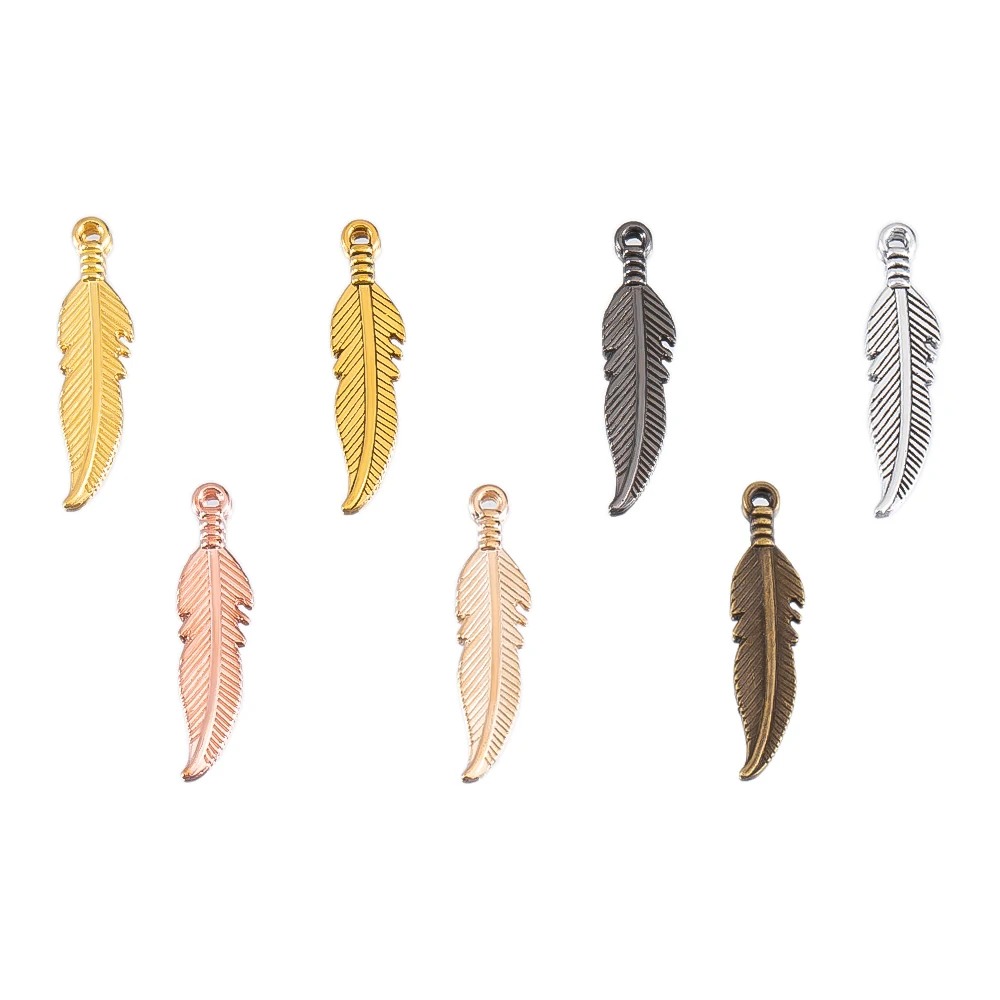 

10/50/100PCS 6.5x26.5mm Alloy Leaf Feather Charm Pendant Tibetan Bronze Antique Color For DIY Jewelry Handmade Craft Making