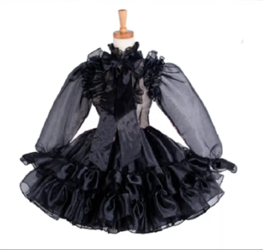 

2023 abschließbare Sissy sexy Satin blau rosa Organza Satin Spitze Kleid Gothic Maid Kostüm Anpassung