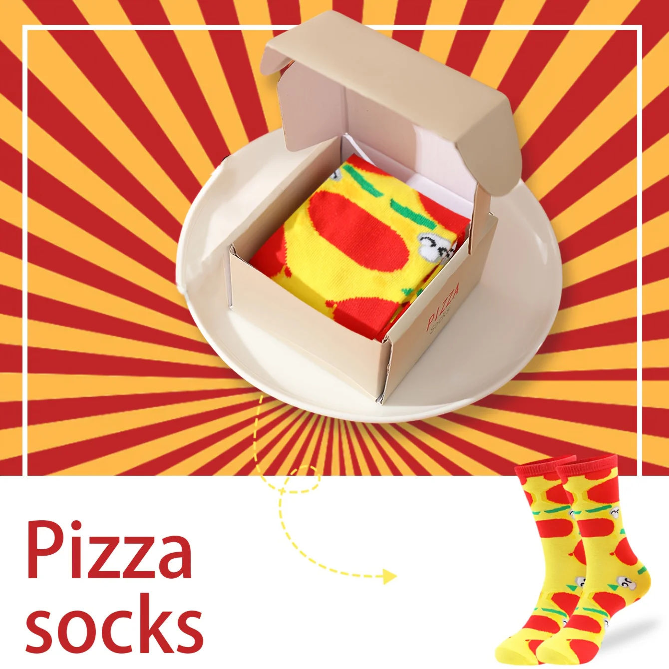 

1 пара мужских носков до середины икры с романным забавным рисунком пиццы в подарочной коробке, европейский и американский модный стиль, удобные и дышащие, подходят для подарка маме, любовника, вечеринки, повседневного подарка, День святого Валентина, Рож
