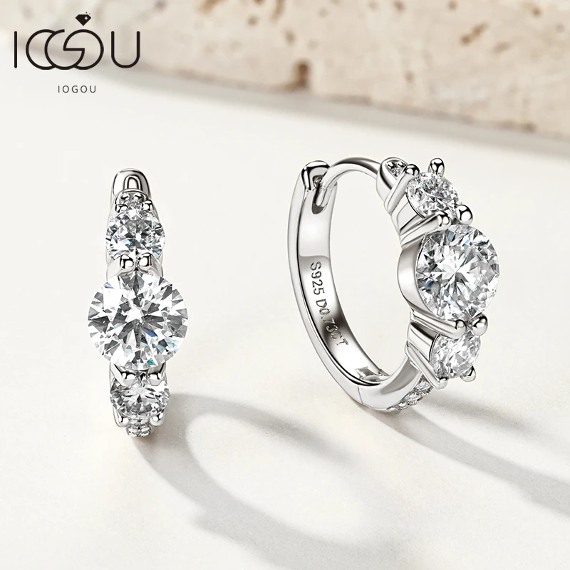 

IOGOU All D Moissanite Diamond Earrings Hoops for Women Original 925 Silver 3-stone Huggie Earrings 2024 Trendy Engagement Gift