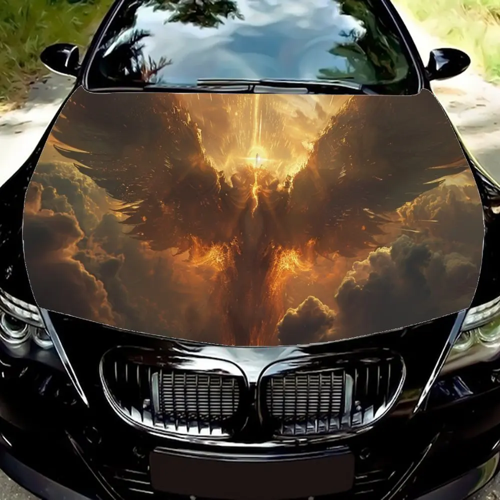 

Heart Shaped Wings Emit Dazzling Light Car Hood Wrap Color Vinyl Sticker Truck Graphic Bonnet Auto Accessories Decoration Decal