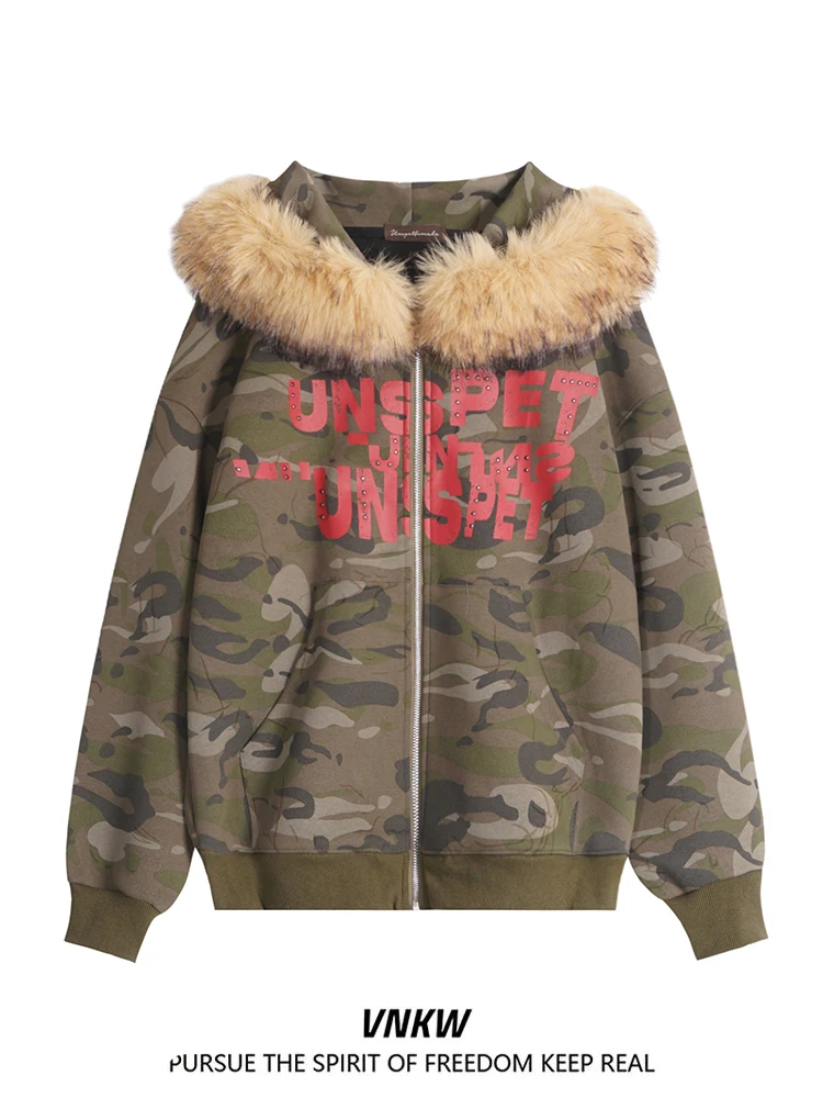 

Мужская теплая куртка-худи из хлопка в стиле американского ретро с камуфляжным принтом и надписью, свободного кроя, с изображением горного орла, молодежная мода