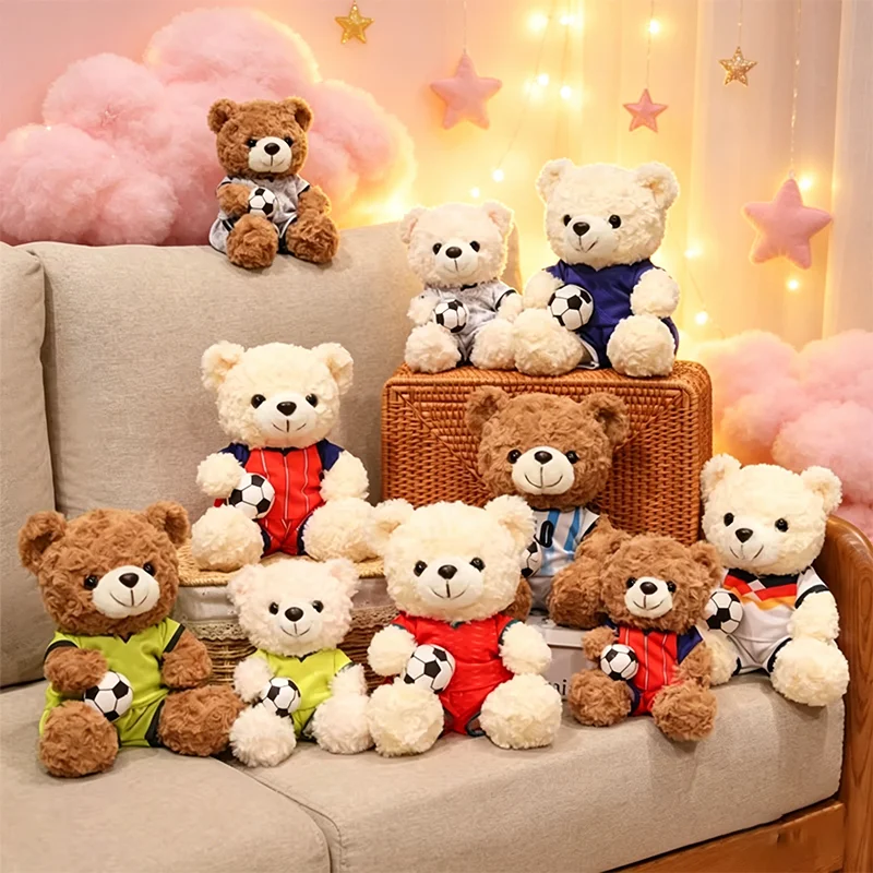 Kawaii Football Bear Player Plush Toy Hugging Bear Stuffed Animal Wearing the Jersey Team National Competition Doll Fan Kid Gift