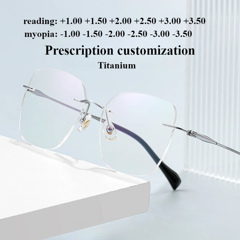 

Сверхлегкие очки без оправы из чистого титана, антисиние очки для близорукости, очки по рецепту, женские очки для чтения