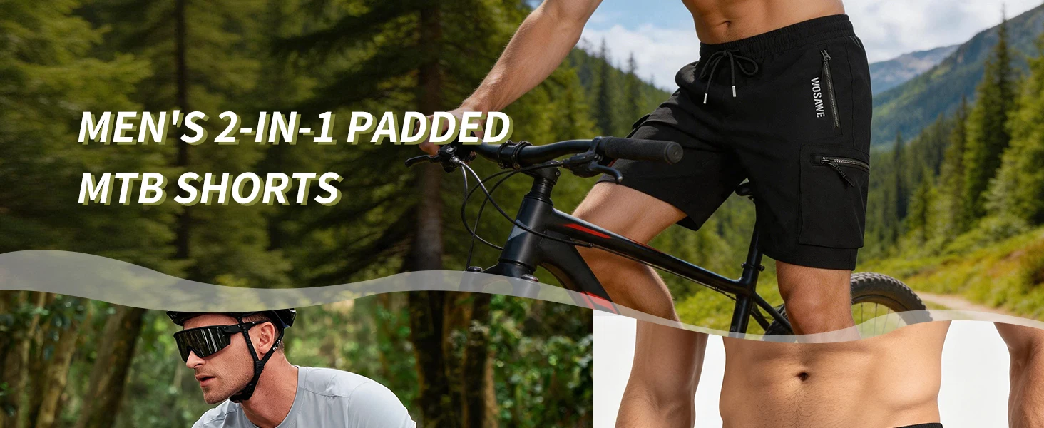 WOSAWE Sommer MTB-Shorts Mountainbike-Radlerhose mit Polsterung Mehrere Taschen Rennrad-Hose Outdoor-Sport 2-in-1 Kurze Hose – Detail 10