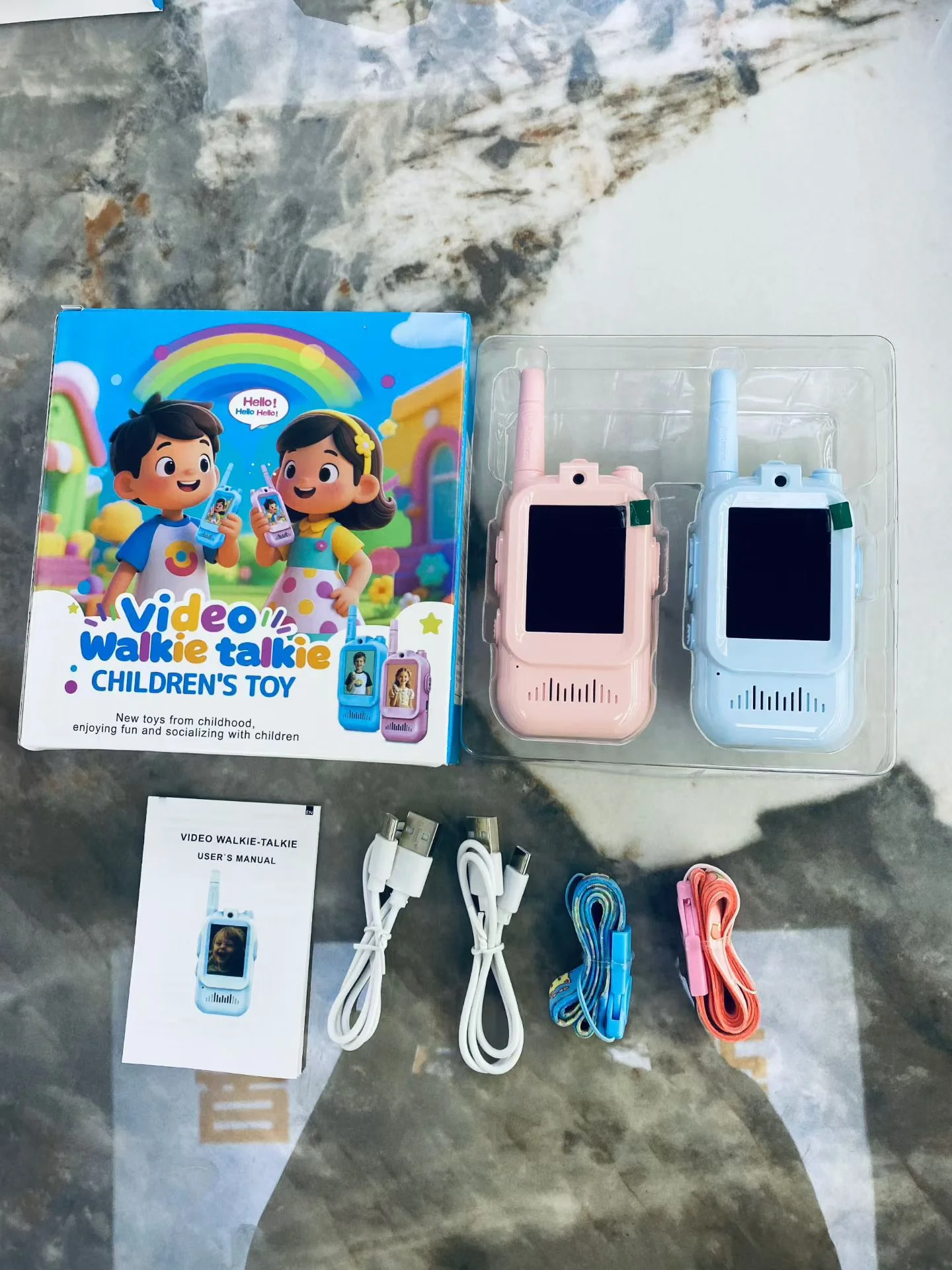 Walkie-talkie video per bambini, giocattolo da esterno a lungo raggio per bambini carini, ricarica di tipo C, radio e durata della batteria estesa