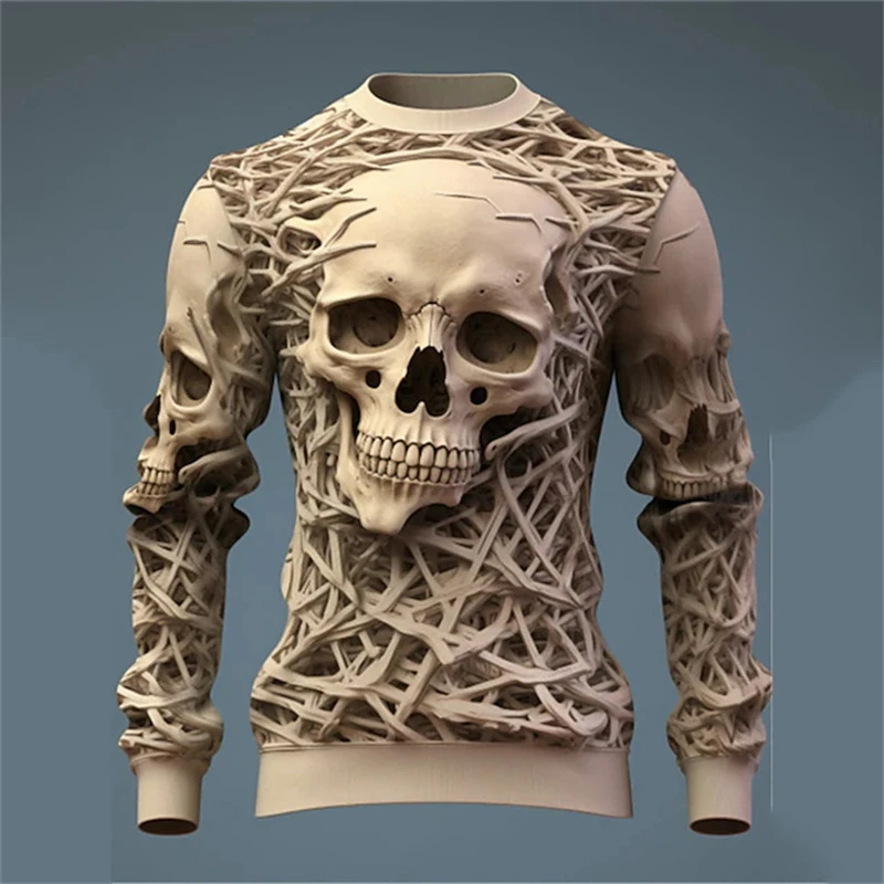 

New Spring Men Sweater Clothing Ugly Skull 3D Printed Sweatshirt For Men's Sweaters O Neck Tops Cheap Things With Free Shipping