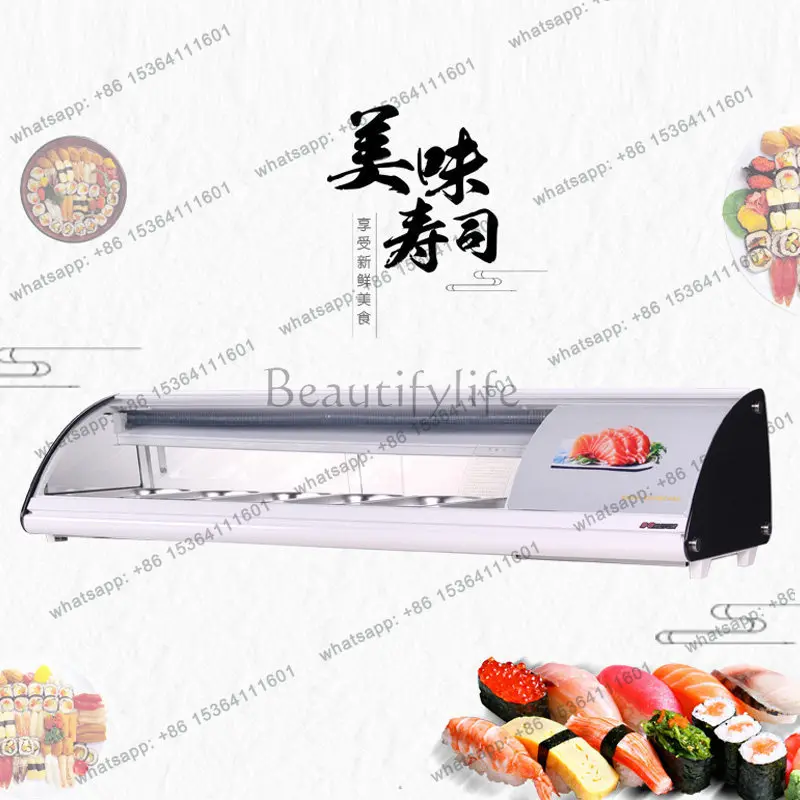 HOT single-layer commercial desktop sushi freezer, transparent front and rear doors display direct cooling freezer