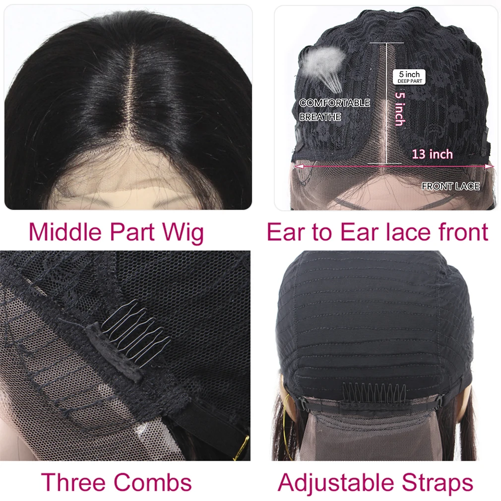 ボブウィッグ人毛レースフロントウィッグ100%人毛ウィッグミドルパート透明レース13X1 Tパートストレートボブウィッグ女性用