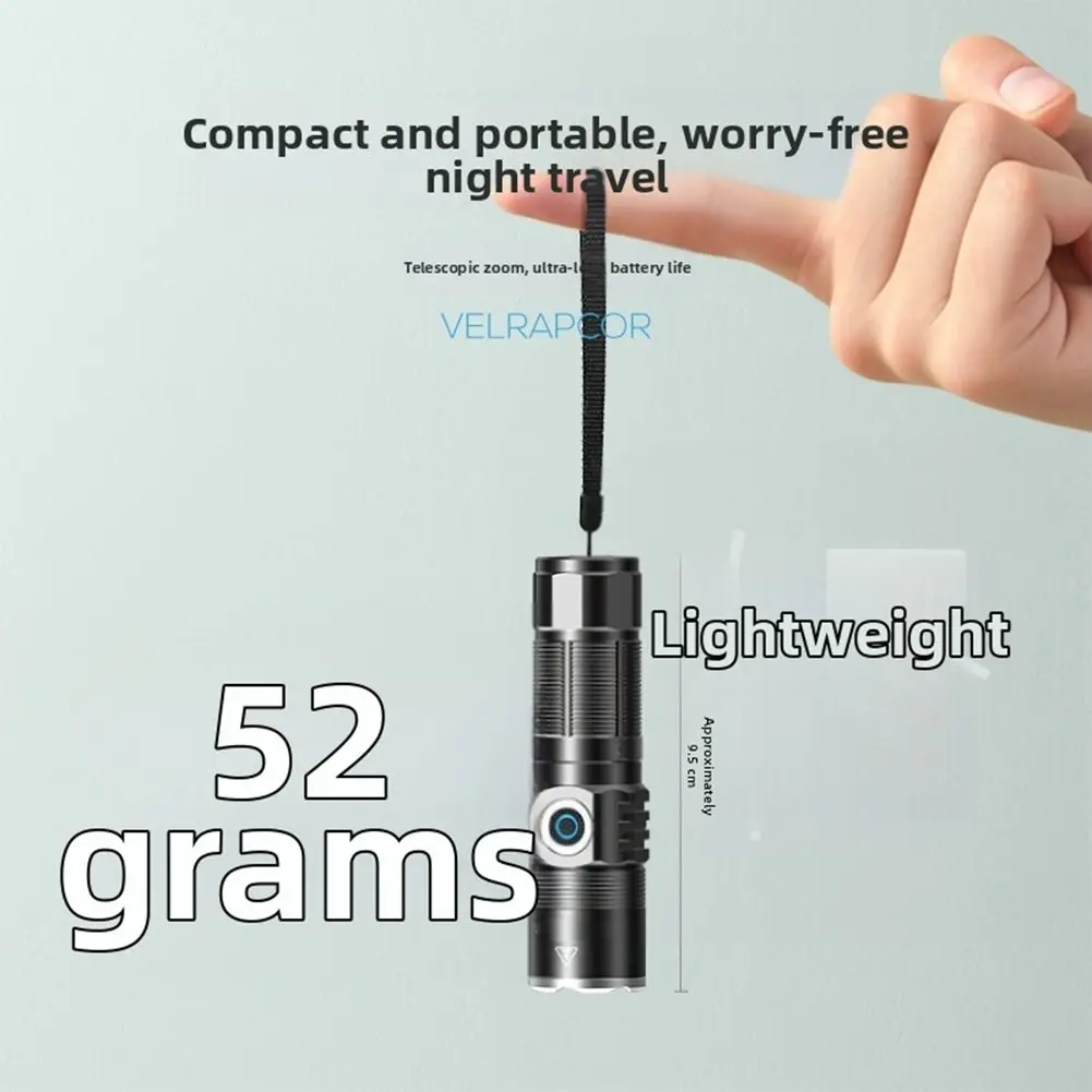 Black silver Magnetic Flashlight Waterproof Aluminum Flashlight Fishing Tool USB Rechargeable Torch Aluminum Alloy Shell