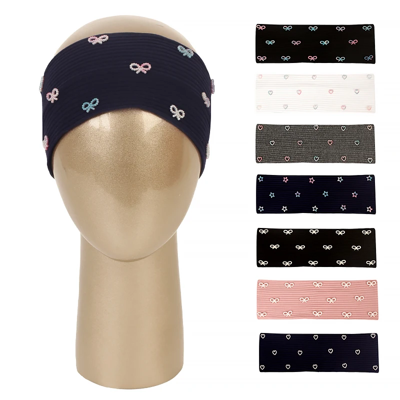 Women Pentagram Solid Color Ribbing Cotton Headband Spring Summer New Fashion Elastic Headwear With Bow Accessories Hairband