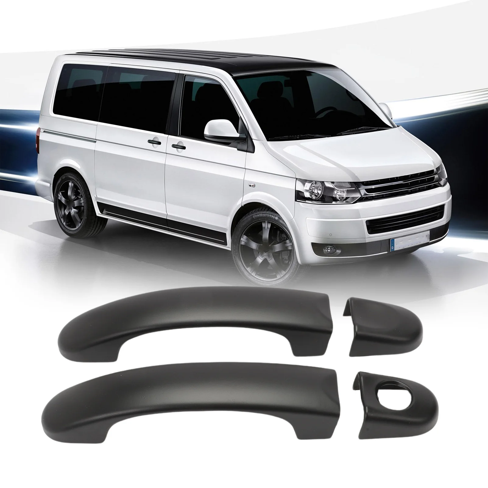 8 pezzi di copertura della maniglia della porta in plastica ABS nera opaca nera per Volkswagen Transport T5 T6 Caddy Van