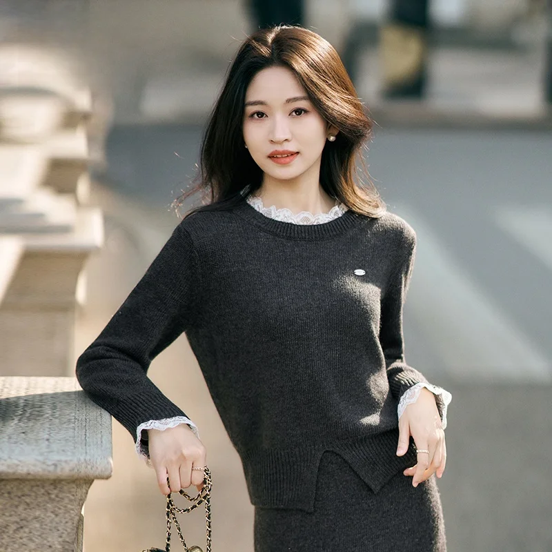 

Small Size Woolen Sweater round Ne Knitted Top Lace Casual Sle Women's Winter Faion Thi Long Sve 2025 New Arr...