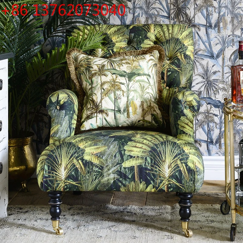 

French retro single sofa living room small apartment printed leisure chair American solid wood