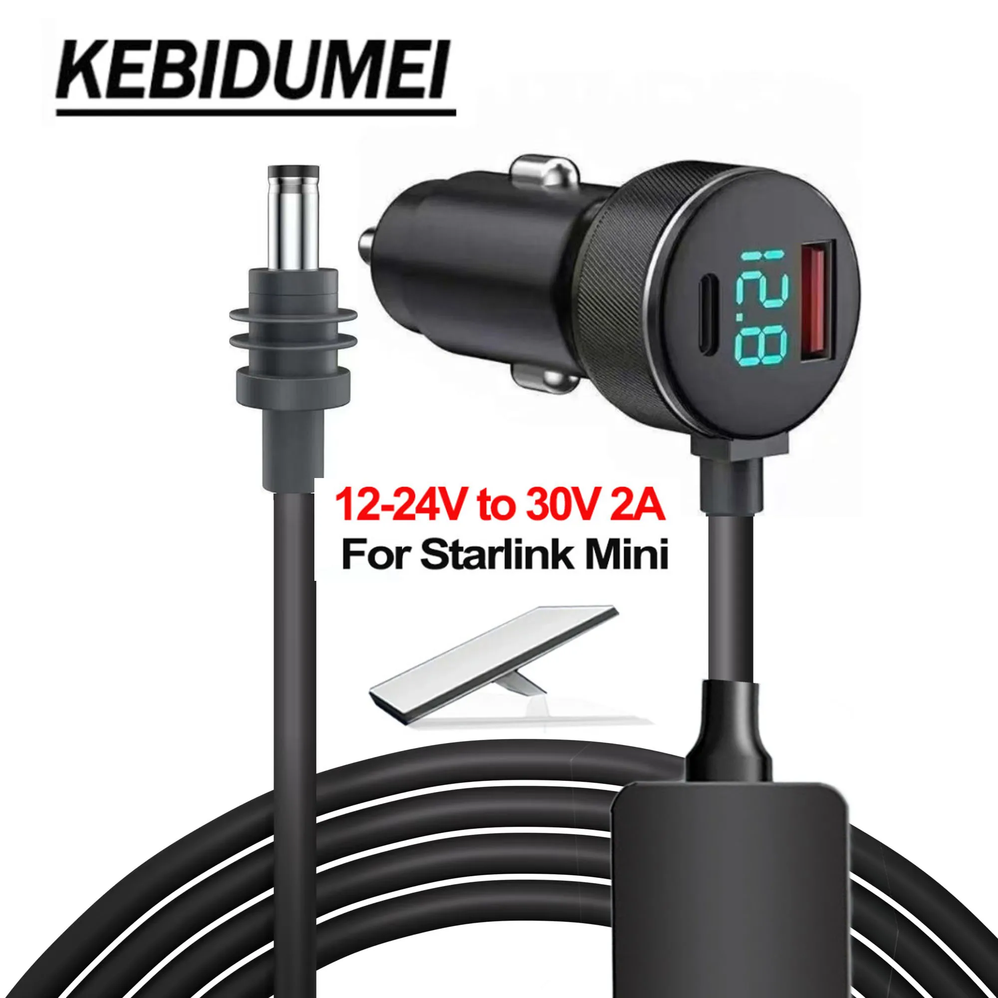 

Step Up Power Cord 12V-24V to 30V 2A Booster with PD QC3.0 Voltmeter DC Power Cord For Starlink Mini Power Adapter For RV Boat