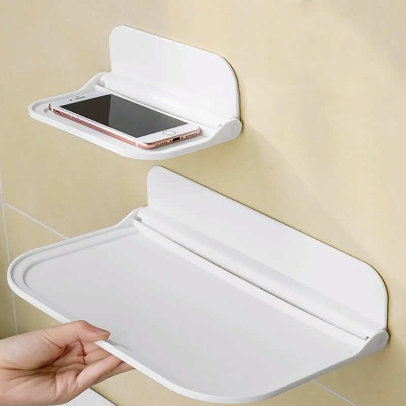 

Folding Wall Mounted Shelf Saving Space Storage Rack Punch-Free Phone Holder Wifi Router Storage Tray Bathroom Organizer New