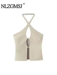 TRAF Summer Women's Buckle Camisole Top Fashion Halterneck Backless Top Women's Casual Chic Women's Top