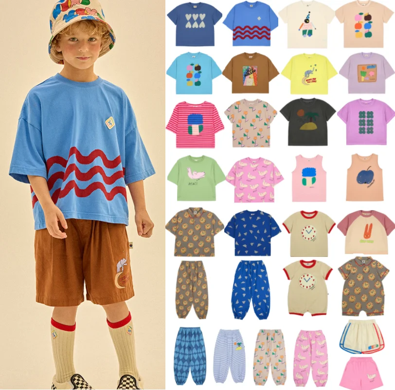 

Children's T-shirt 2024 Summer Cartoon Fashion Cute Boys Short-sleeved Cotton Printing Girls T-shirt Pants Children's Clothing