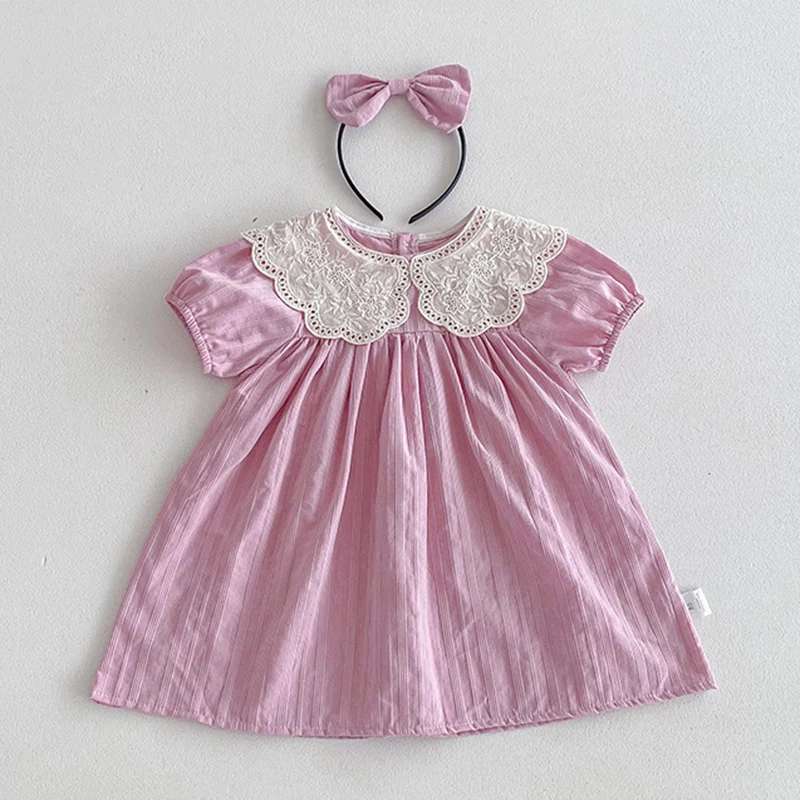 2024 New Summer Sister Clothing Kids Princess Dresses Short Sleeved Cotton Splicing Infant Baby Romper Baby Girl Party Dress