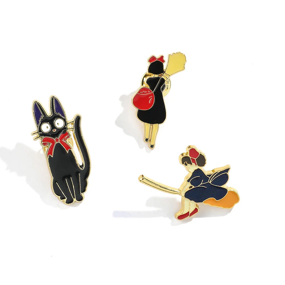 

1 Set Japanese Cartoon Anime Hayao Miyazaki Witch Delivery Metal Badge Magic Little Girl Black Cat Alloy Brooch Toys Anime