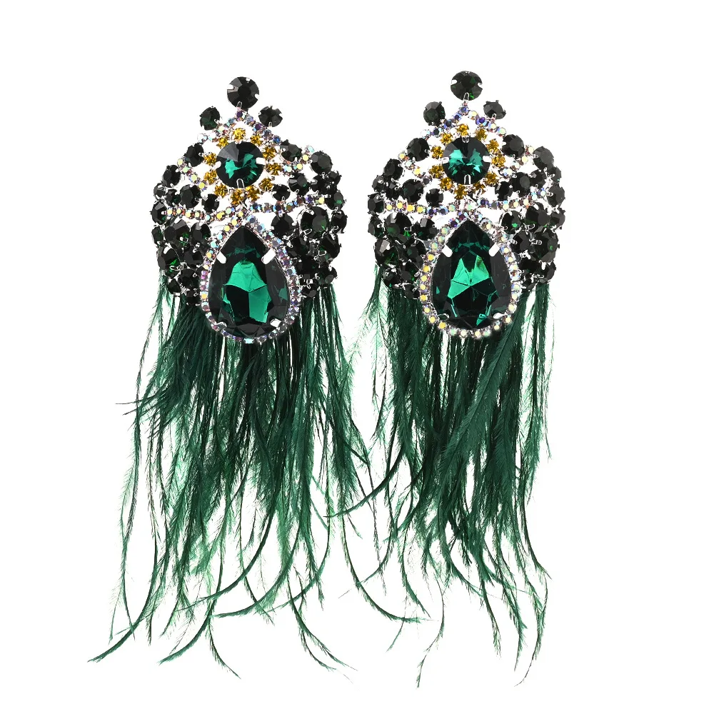 Stonefans Black Feather Dangle Earrings Tassel High Quality Ear Jewelry Elegant Long Colourful Rhinestone Piercing Ornament Prom