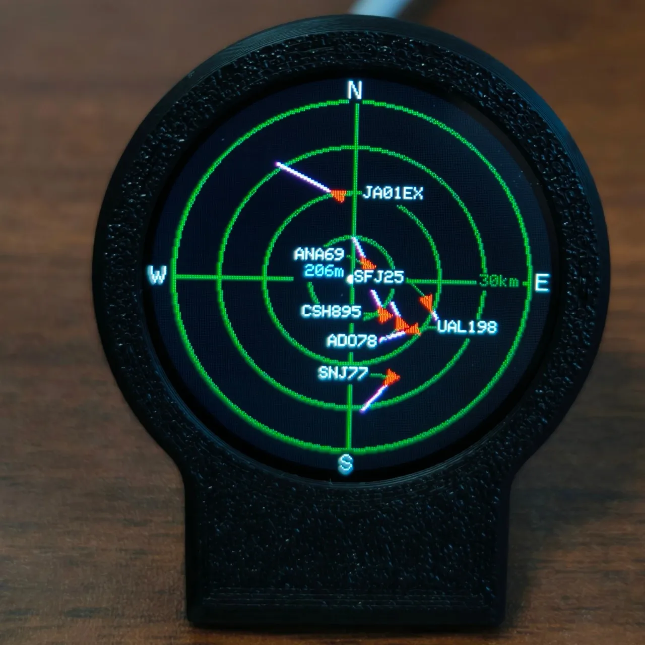In Stock USB-C Deskradar Live ADS-B Flight Tracker Gadget With Sonar Grid Screen With 3D Printed Case Aviation Desk Decor Gift
